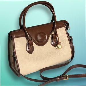 Vintage Dooney & Bourke Ivory & Brown Double Handle Satchel FREE SHIP
